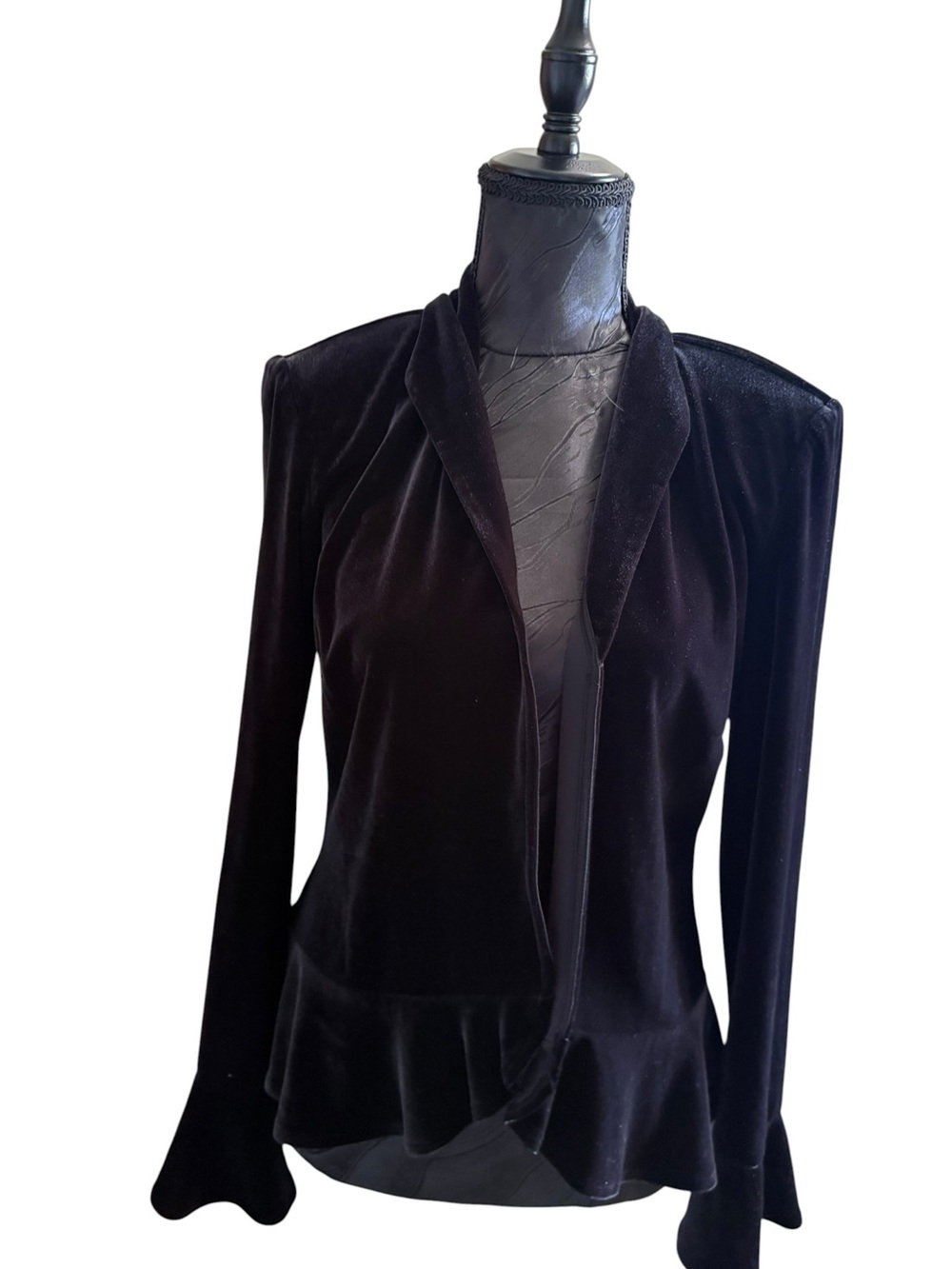 Studio 1940 Black Velvet Ruffle Peplum Blazer Small